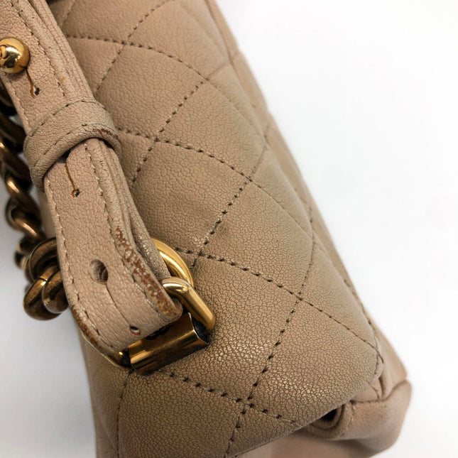 Chanel Paris Rome Mini Trapezio Flap Bag Taupe Quilted Sheepskin Gold Hardware