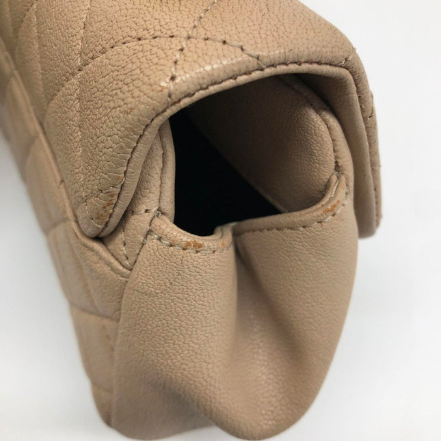 Chanel Paris Rome Mini Trapezio Flap Bag Taupe Quilted Sheepskin Gold Hardware