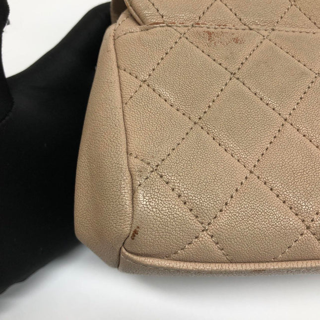 Chanel Paris Rome Mini Trapezio Flap Bag Taupe Quilted Sheepskin Gold Hardware