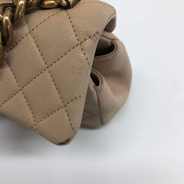 Chanel Paris Rome Mini Trapezio Flap Bag Taupe Quilted Sheepskin Gold Hardware