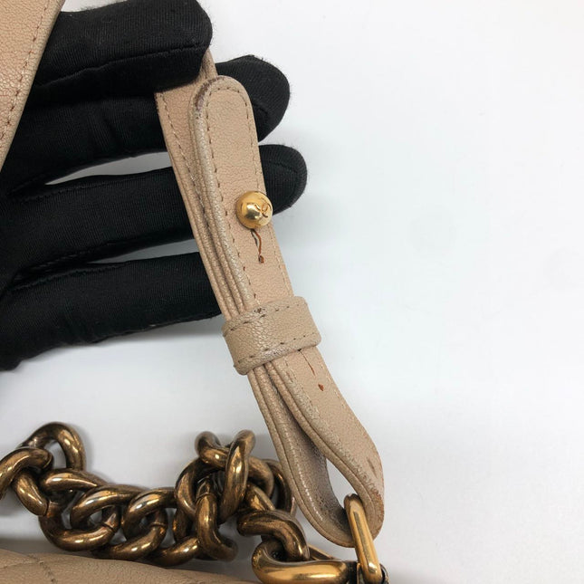 Chanel Paris Rome Mini Trapezio Flap Bag Taupe Quilted Sheepskin Gold Hardware