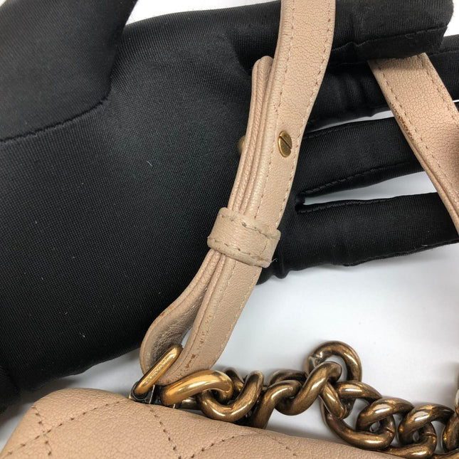 Chanel Paris Rome Mini Trapezio Flap Bag Taupe Quilted Sheepskin Gold Hardware