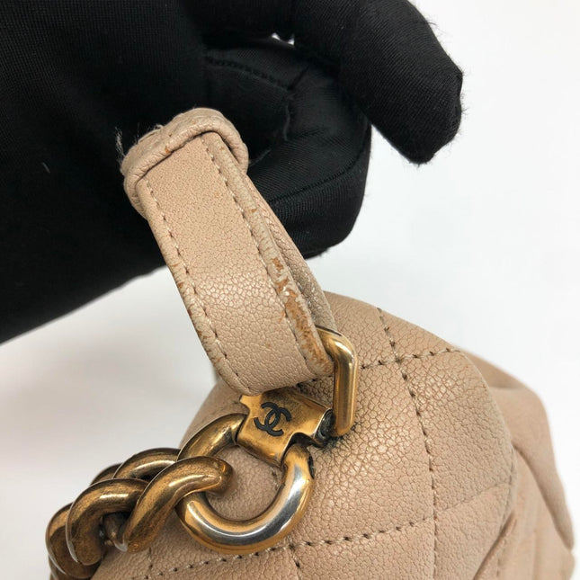 Chanel Paris Rome Mini Trapezio Flap Bag Taupe Quilted Sheepskin Gold Hardware