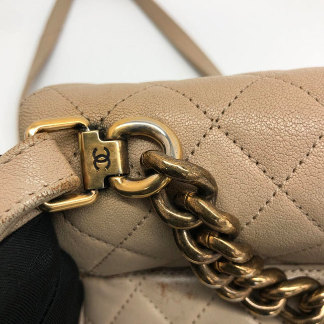 Chanel Paris Rome Mini Trapezio Flap Bag Taupe Quilted Sheepskin Gold Hardware