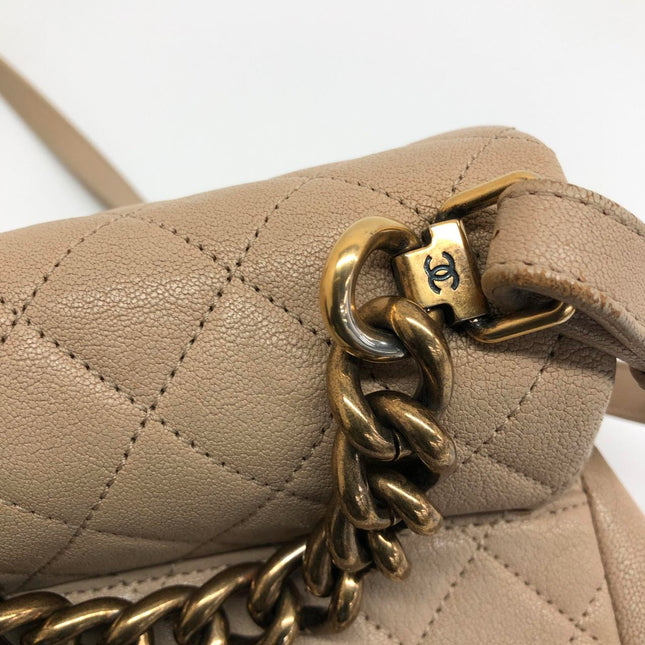 Chanel Paris Rome Mini Trapezio Flap Bag Taupe Quilted Sheepskin Gold Hardware