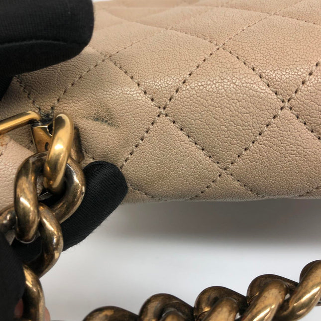 Chanel Paris Rome Mini Trapezio Flap Bag Taupe Quilted Sheepskin Gold Hardware