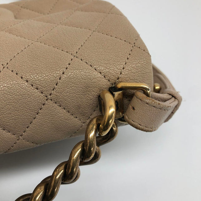 Chanel Paris Rome Mini Trapezio Flap Bag Taupe Quilted Sheepskin Gold Hardware