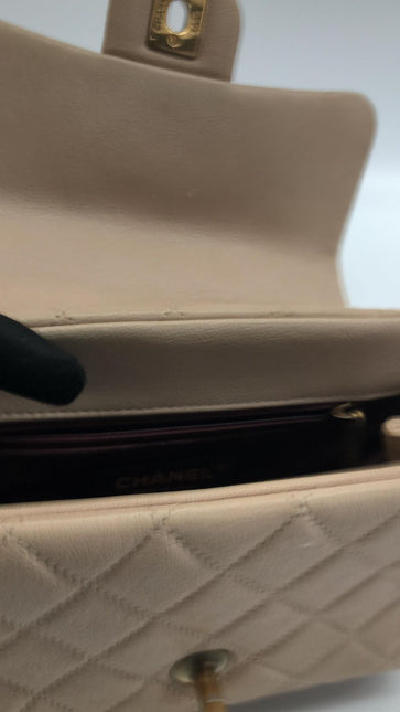 Chanel Paris Rome Mini Trapezio Flap Bag Taupe Quilted Sheepskin Gold Hardware