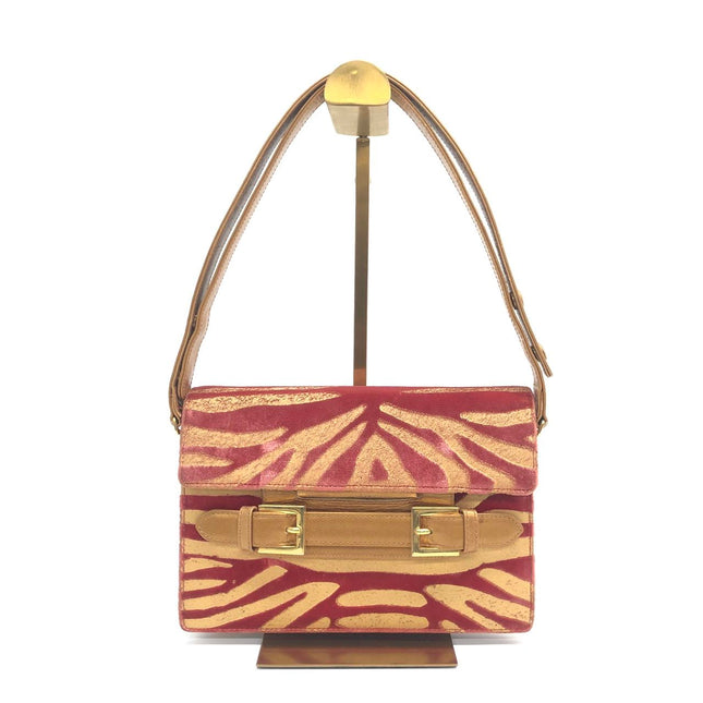 Fendi Red Velvet Gold Zebra Print Front Flap Shoulder Bag