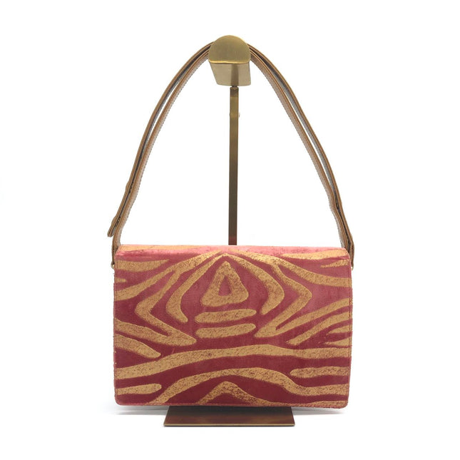Fendi Red Velvet Gold Zebra Print Front Flap Shoulder Bag
