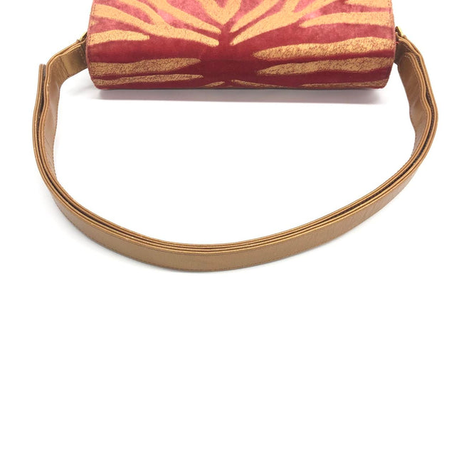 Fendi Red Velvet Gold Zebra Print Front Flap Shoulder Bag