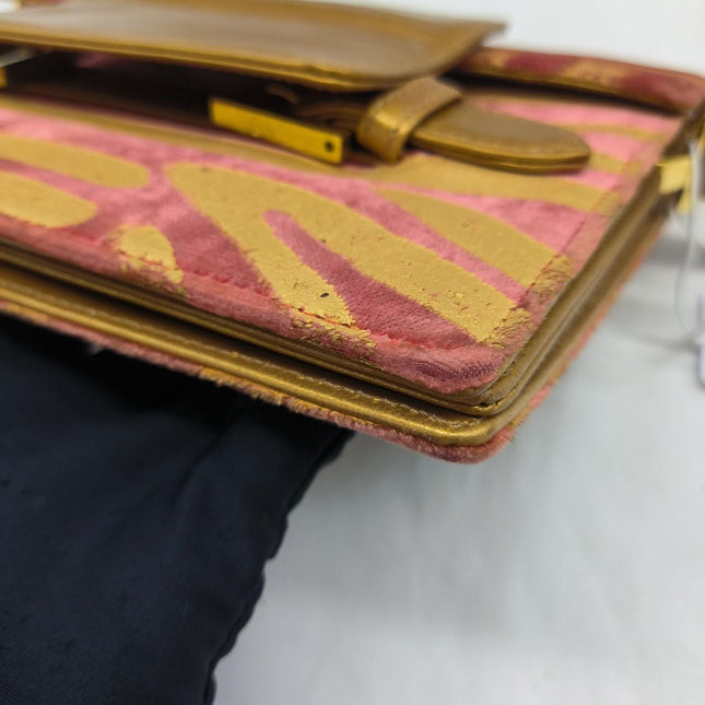 Fendi Red Velvet Gold Zebra Print Front Flap Shoulder Bag