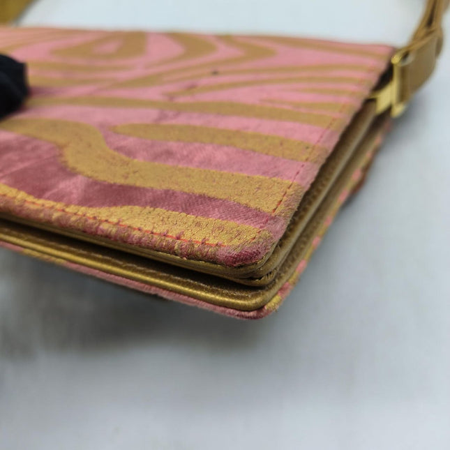 Fendi Red Velvet Gold Zebra Print Front Flap Shoulder Bag