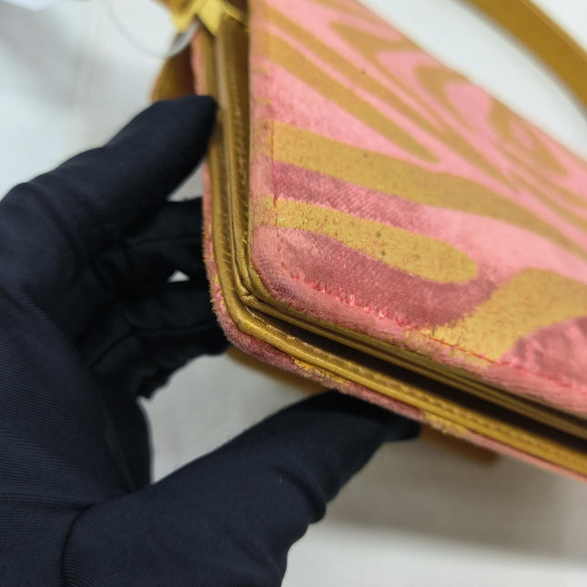 Fendi Red Velvet Gold Zebra Print Front Flap Shoulder Bag