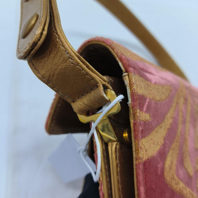 Fendi Red Velvet Gold Zebra Print Front Flap Shoulder Bag