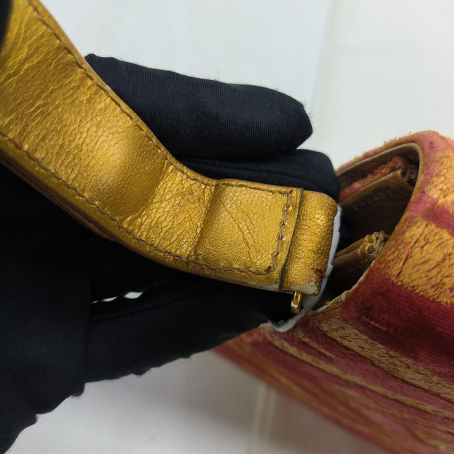 Fendi Red Velvet Gold Zebra Print Front Flap Shoulder Bag