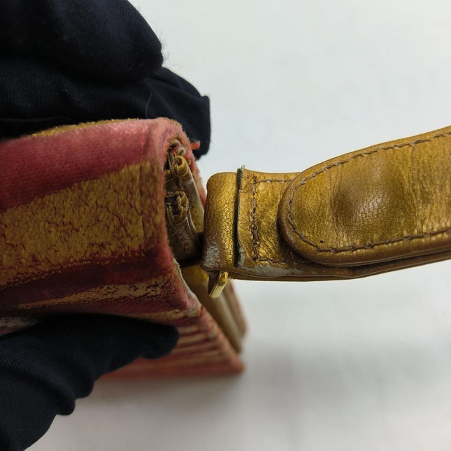 Fendi Red Velvet Gold Zebra Print Front Flap Shoulder Bag