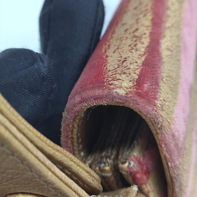 Fendi Red Velvet Gold Zebra Print Front Flap Shoulder Bag