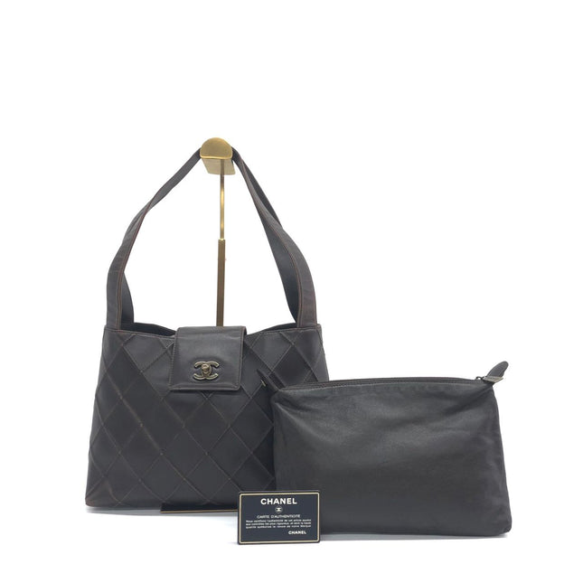 Chanel Vintage Kelly Flap Shoulder Bag Brown Wild Stitch Calfskin leather with Pouch