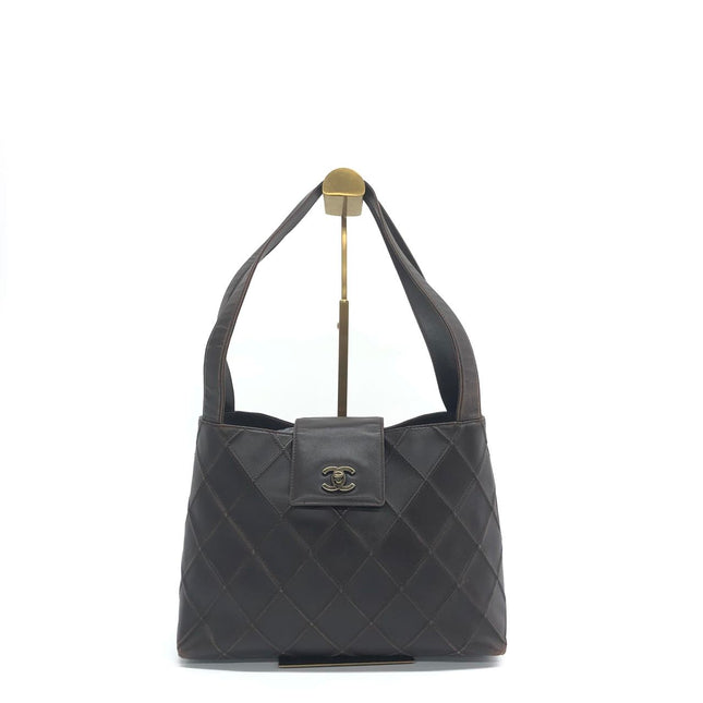 Chanel Vintage Kelly Flap Shoulder Bag Brown Wild Stitch Calfskin leather with Pouch