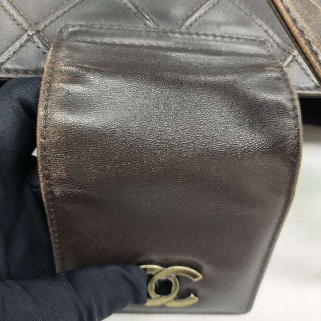 Chanel Vintage Kelly Flap Shoulder Bag Brown Wild Stitch Calfskin leather with Pouch