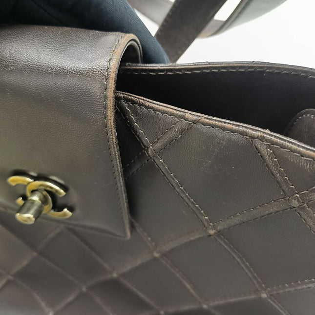 Chanel Vintage Kelly Flap Shoulder Bag Brown Wild Stitch Calfskin leather with Pouch