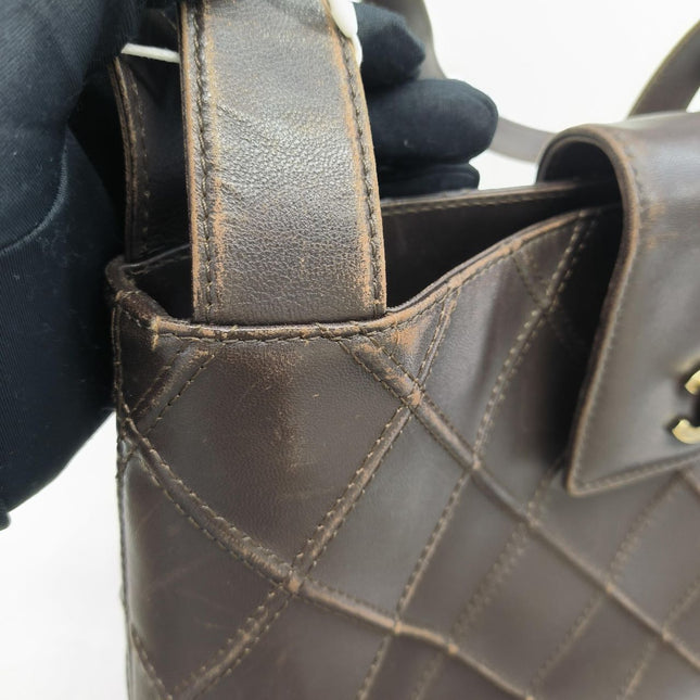 Chanel Vintage Kelly Flap Shoulder Bag Brown Wild Stitch Calfskin leather with Pouch