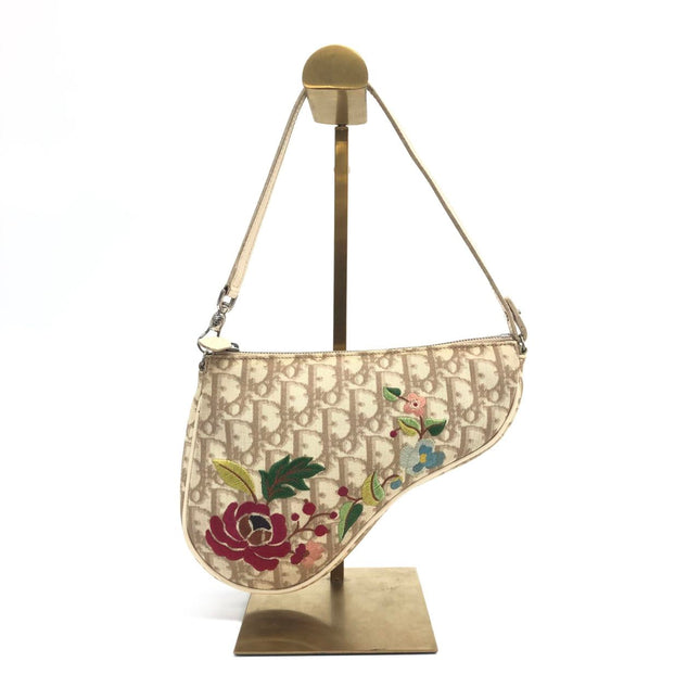 Dior Saddle Mini Classic Cream White Oblique Flower Embroidery