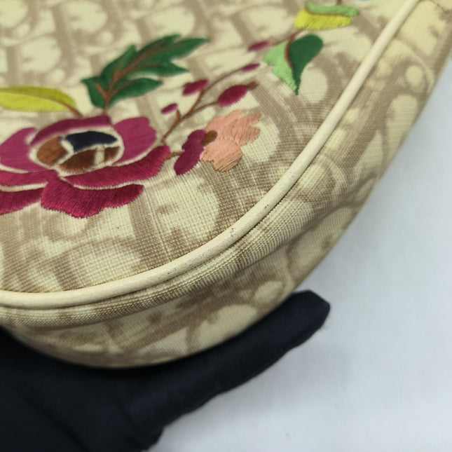 Dior Saddle Mini Classic Cream White Oblique Flower Embroidery