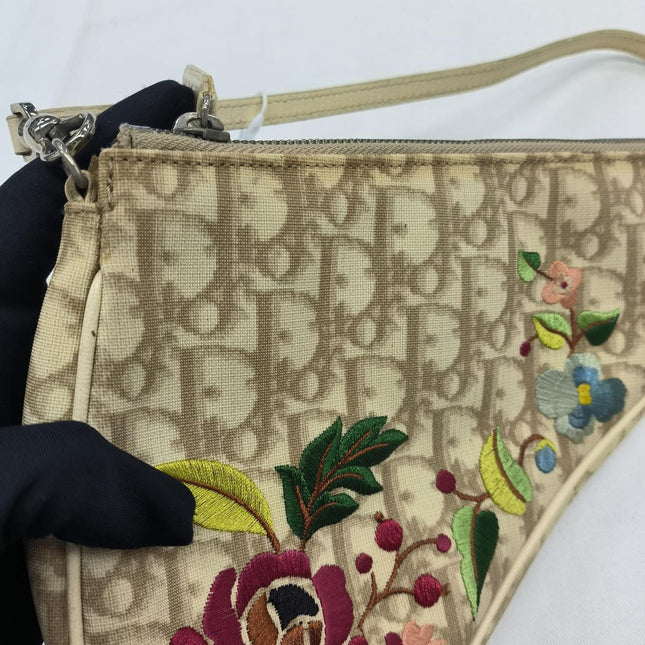 Dior Saddle Mini Classic Cream White Oblique Flower Embroidery