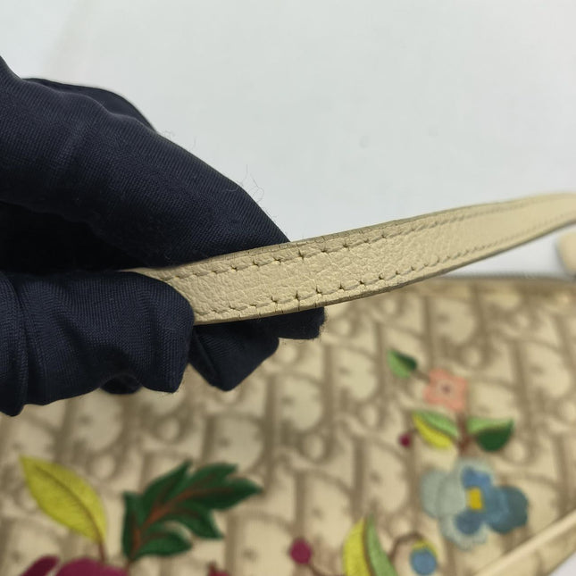 Dior Saddle Mini Classic Cream White Oblique Flower Embroidery