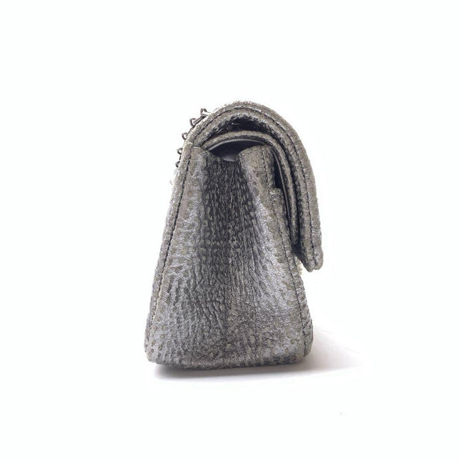 Chanel 2.55 Mini Chevron Stitching Silver Patterned Calfskin Leather Silver Hardware Flap Crossbody Bag