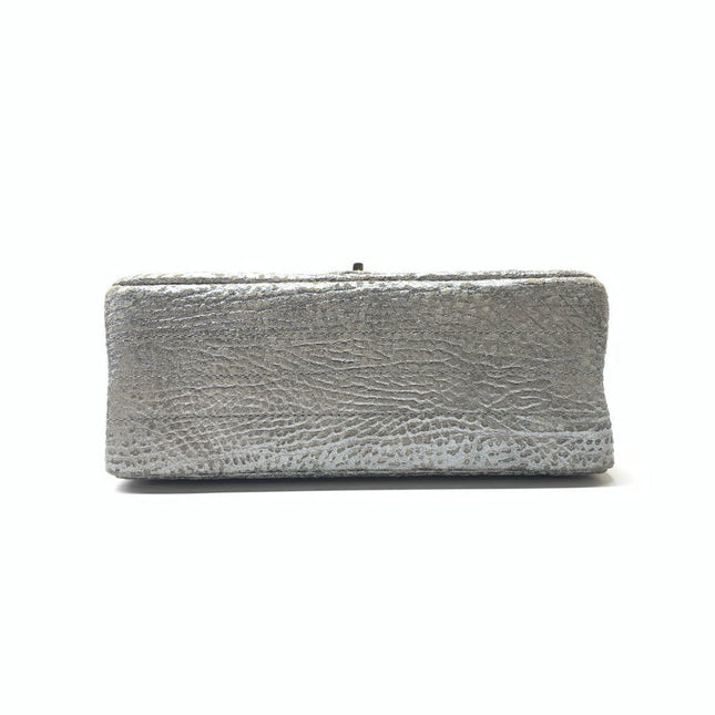 Chanel 2.55 Mini Chevron Stitching Silver Patterned Calfskin Leather Silver Hardware Flap Crossbody Bag