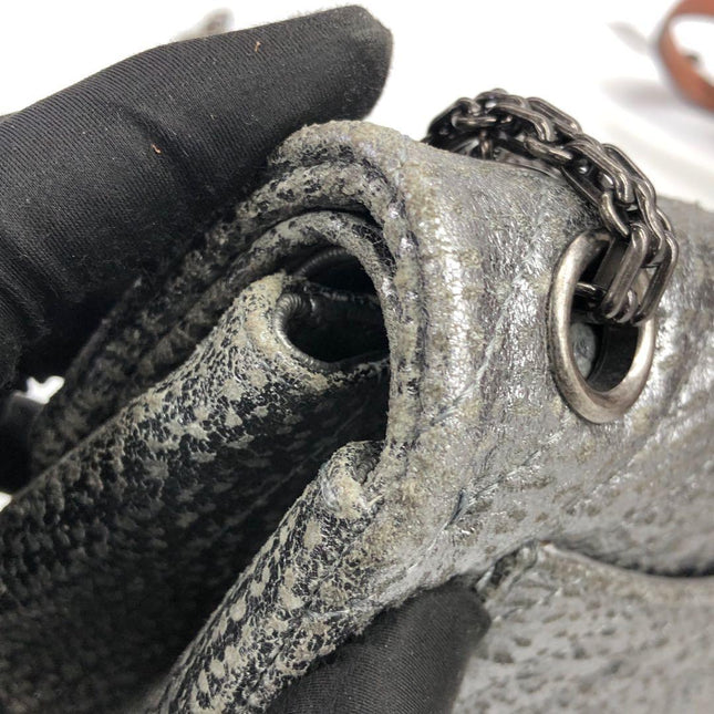 Chanel 2.55 Mini Chevron Stitching Silver Patterned Calfskin Leather Silver Hardware Flap Crossbody Bag