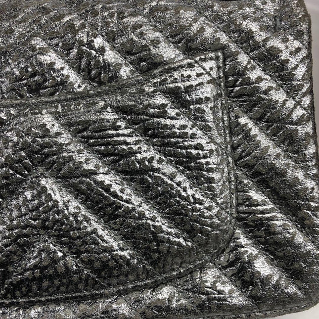 Chanel 2.55 Mini Chevron Stitching Silver Patterned Calfskin Leather Silver Hardware Flap Crossbody Bag