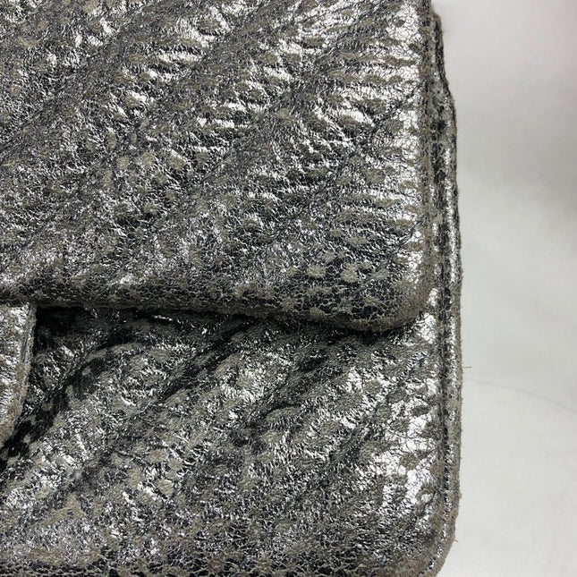 Chanel 2.55 Mini Chevron Stitching Silver Patterned Calfskin Leather Silver Hardware Flap Crossbody Bag