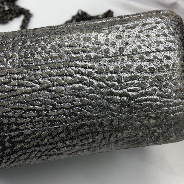 Chanel 2.55 Mini Chevron Stitching Silver Patterned Calfskin Leather Silver Hardware Flap Crossbody Bag