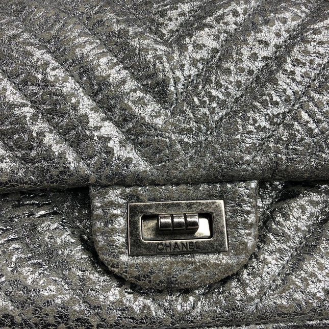 Chanel 2.55 Mini Chevron Stitching Silver Patterned Calfskin Leather Silver Hardware Flap Crossbody Bag