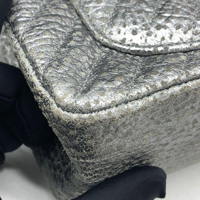 Chanel 2.55 Mini Chevron Stitching Silver Patterned Calfskin Leather Silver Hardware Flap Crossbody Bag