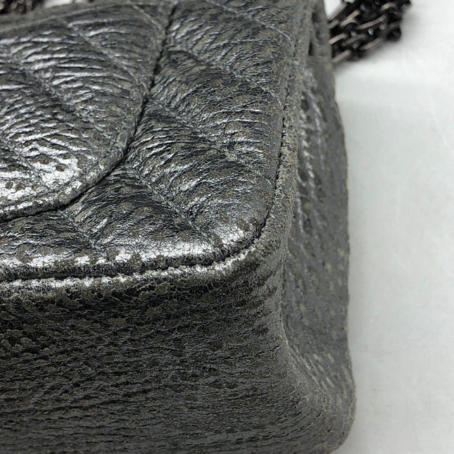 Chanel 2.55 Mini Chevron Stitching Silver Patterned Calfskin Leather Silver Hardware Flap Crossbody Bag