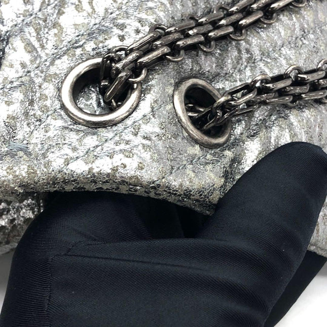 Chanel 2.55 Mini Chevron Stitching Silver Patterned Calfskin Leather Silver Hardware Flap Crossbody Bag
