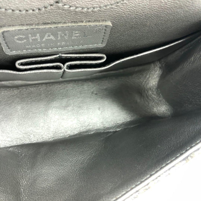 Chanel 2.55 Mini Chevron Stitching Silver Patterned Calfskin Leather Silver Hardware Flap Crossbody Bag