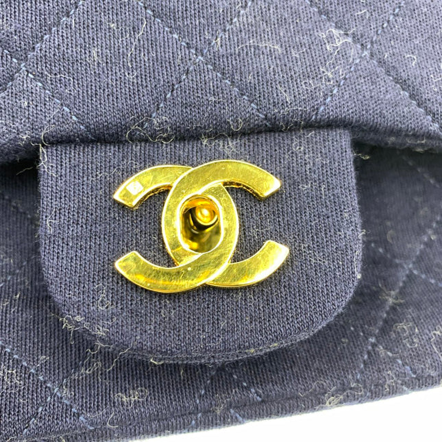 Chanel Classic Flap Small Vintage Navy Fabric 24k Gold Hardware Linked Chain Strap