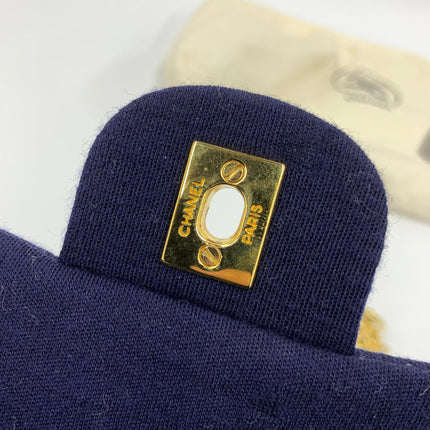 Chanel Classic Flap Small Vintage Navy Fabric 24k Gold Hardware Linked Chain Strap
