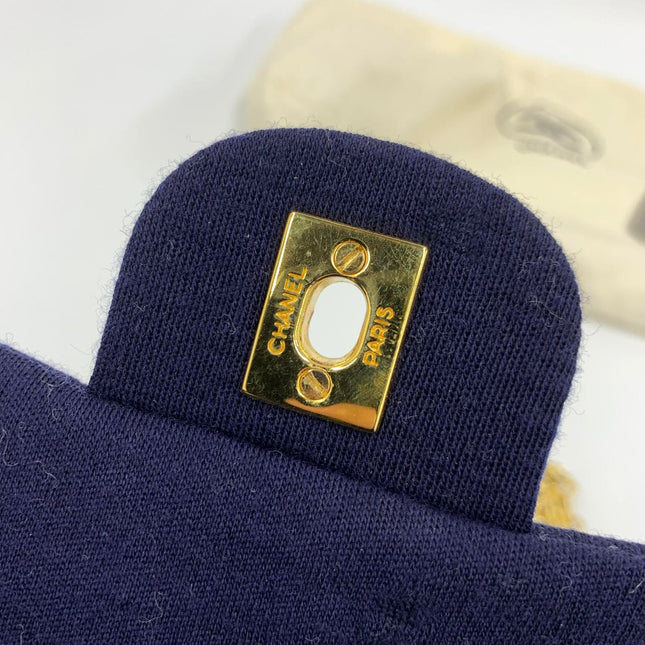 Chanel Classic Flap Small Vintage Navy Fabric 24k Gold Hardware Linked Chain Strap