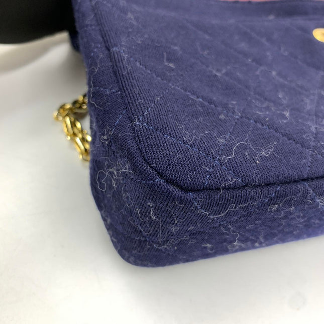 Chanel Classic Flap Small Vintage Navy Fabric 24k Gold Hardware Linked Chain Strap