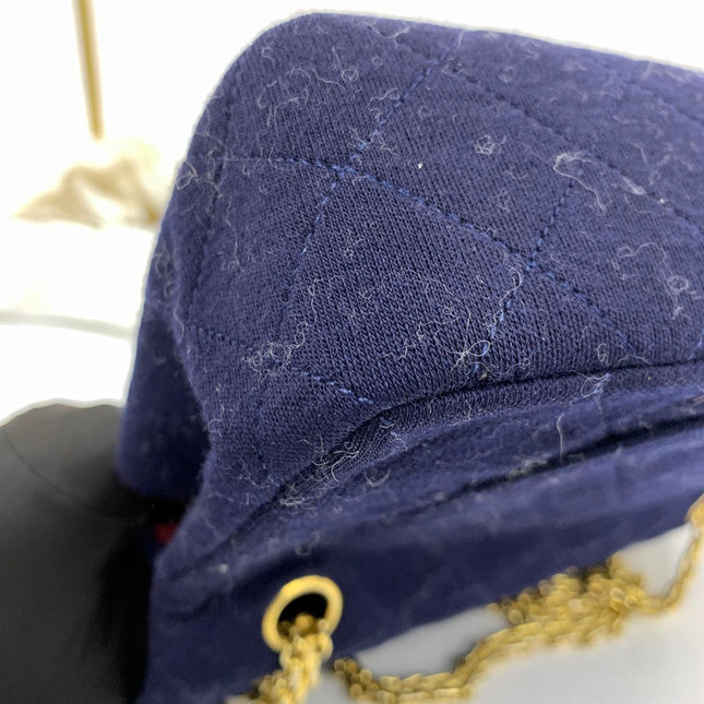 Chanel Classic Flap Small Vintage Navy Fabric 24k Gold Hardware Linked Chain Strap