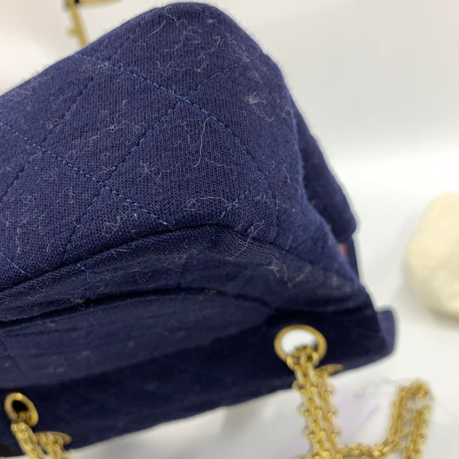 Chanel Classic Flap Small Vintage Navy Fabric 24k Gold Hardware Linked Chain Strap