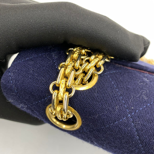 Chanel Classic Flap Small Vintage Navy Fabric 24k Gold Hardware Linked Chain Strap