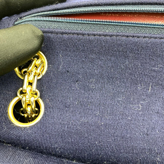 Chanel Classic Flap Small Vintage Navy Fabric 24k Gold Hardware Linked Chain Strap
